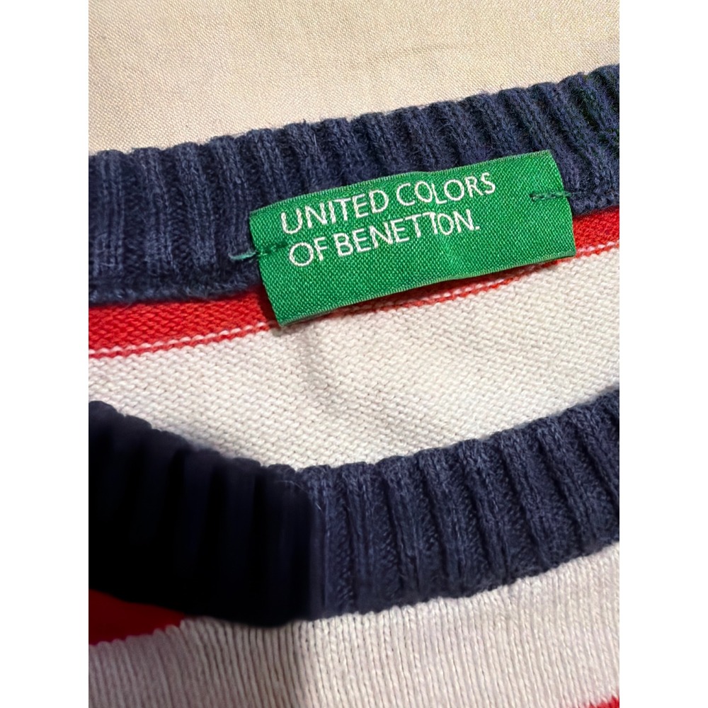United Colors of Benetton Womens Striped Checkerboard Cotton Sweater Multi EL - Picture 5 of 7